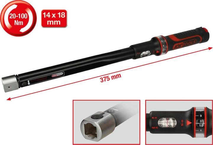 Actual product image KS Tools ERGOTORQUE®precision Insert Torque Wrench, 14x18 mm, 20-100 Nm (20 Nm, 100 Nm)