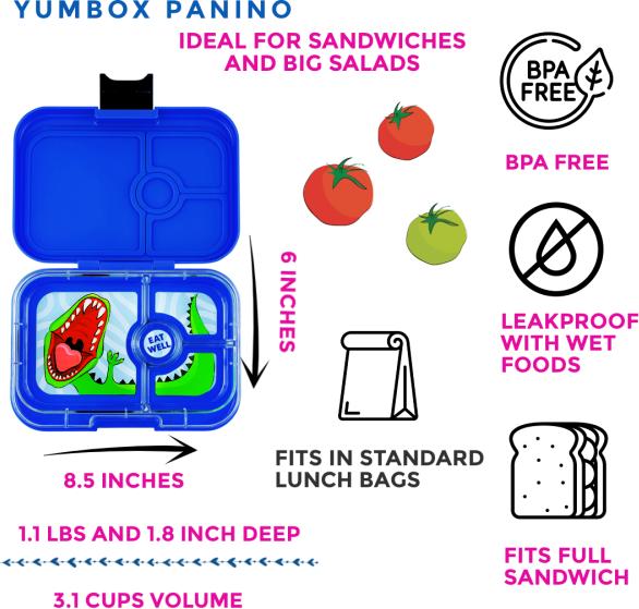 Actual product image Yumbox Panino (4 Unterteilungen) Surf Blue Dino Znüni Lunchbox