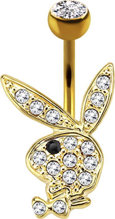 Star Piercing Banane 14k vergoldet mit Playboy Bunny schwarz (Chirurgenstahl 316L, ohne Messing)