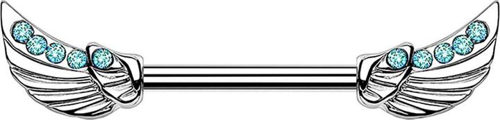Star Piercing Barbell silber Engelsflügel Kristall aqua (Chirurgenstahl 316L, Messing)