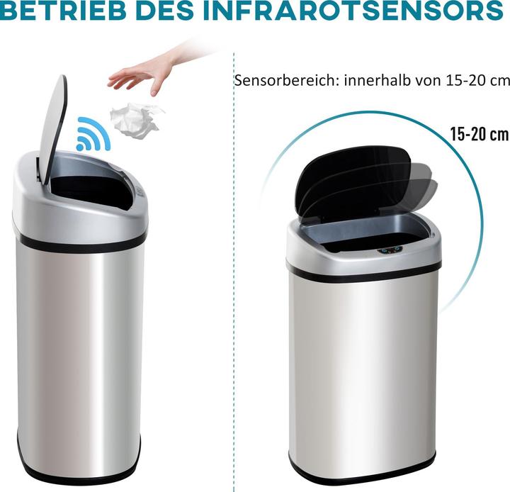 Immagine prodotto Swisshandel24 Cestino per rifiuti con sensore IR con/senza cestino interno in acciaio inox rotondo quadrato (30 l)