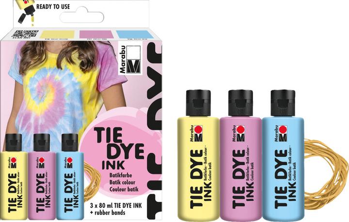Actual product image Marabu Batikfarben Tie Dye Ink (pastel pink and pastel blue, Pastel yellow, 80 ml)
