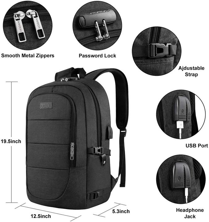 Immagine prodotto Ambor Zaino per laptop da uomo, 17,3 pollici con USB