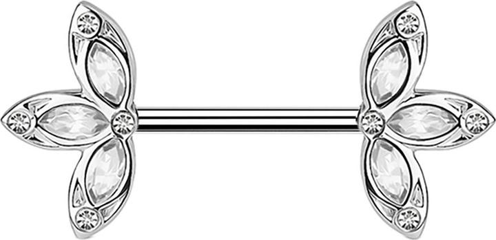 Star Piercing Barbell silber mit drei Blütenblatt silber (Chirurgenstahl 316L, Messing)