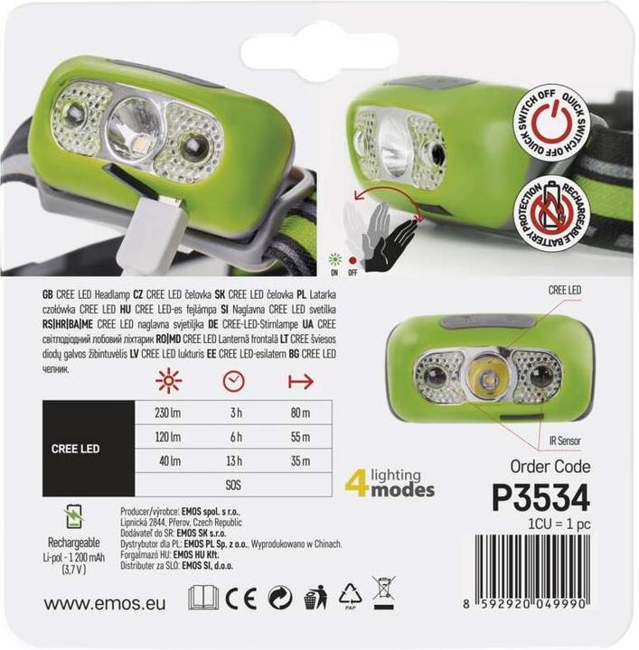 Produktbild Emos CREE LED aufladbare Stirnlampe P3534, 230 lm,Li-Pol 1200 mAh (230 lm)
