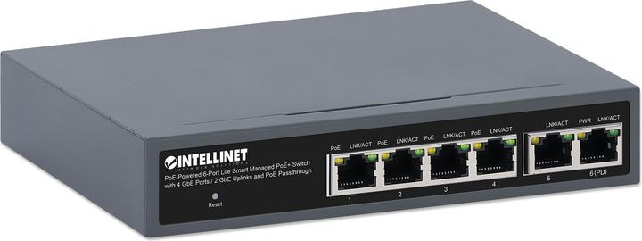 Image du produit Intellinet Commutateur PoE-Powered 6-Port Lite Smart Managed PoE+ Switch 4xGbE 2xGbE-Uplink et PoE-Passthrough (6 Ports)