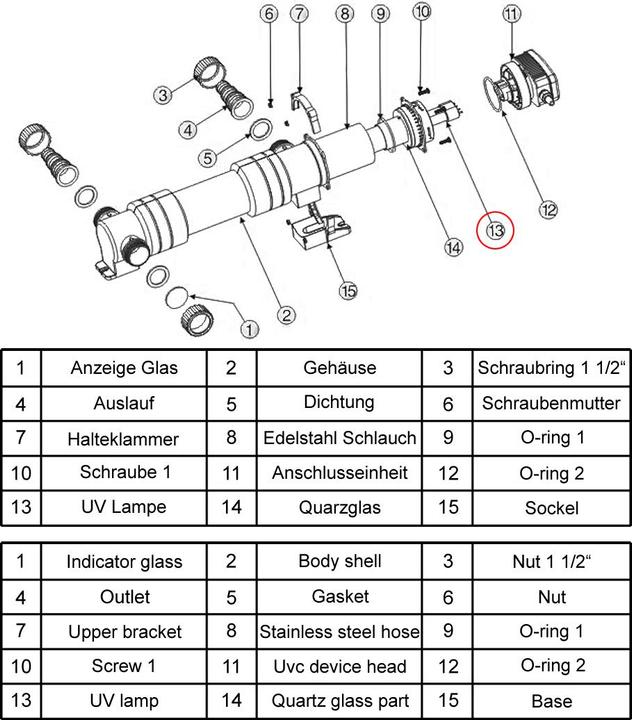 Produktbild SunSun CUV-636 UVC Teichklärer Ersatzteil Leuchtmittel Wasserklärer Teich