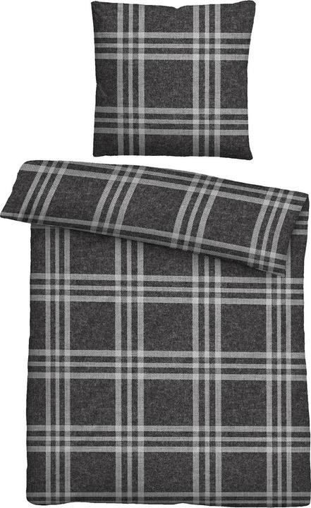 Produktbild Biberna Melange Flanell Bettwäsche Karo titanium (Bettwäsche Set, 135x200 cm + 80x80 cm)