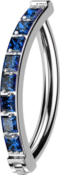 Actual product image Star Piercing Banana hinged silver shield a row of square crystals dark blue (Titanium G23)