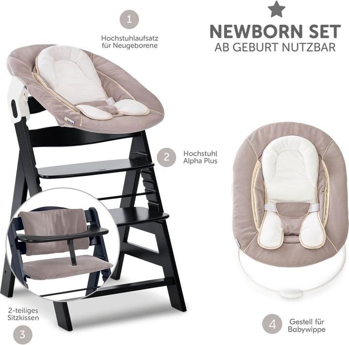 Produktbild Hauck Hochstühle Alpha Plus Black 4-tlg. Newborn Set - Hochstuhl (Hochstuhl)