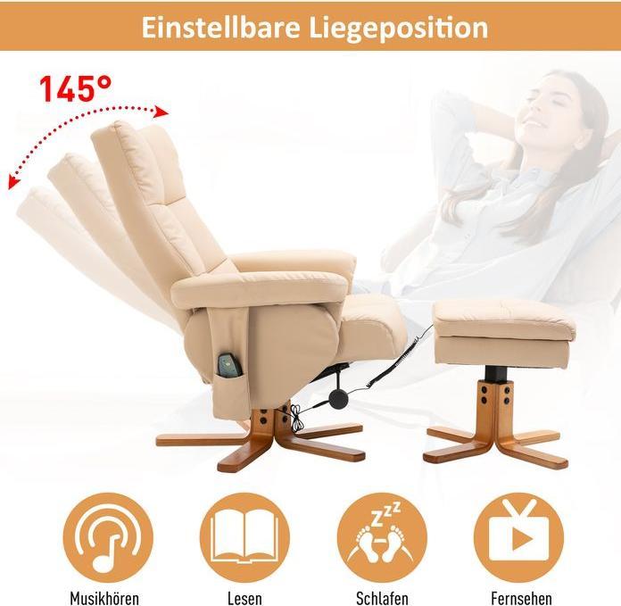 Produktbild Swisshandel24 Relaxsessel Massagesessel mit Fusshocker Fernsehsessel 145°-Neigung Liegesessel mit 10 Vibrationpunk
