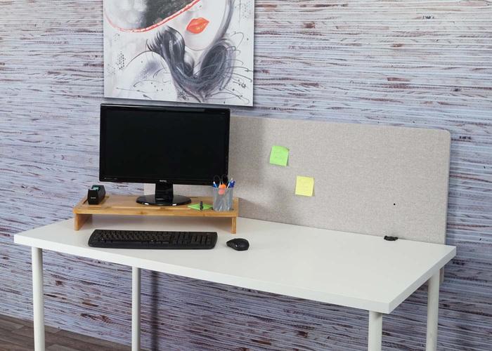 Produktbild Mendler Akustik-Tischtrennwand, Büro-Sichtschutz Schreibtisch Pinnwand, doppelwandig Stoff/Textil - 140x60cm (140 x 60 x 2 cm)