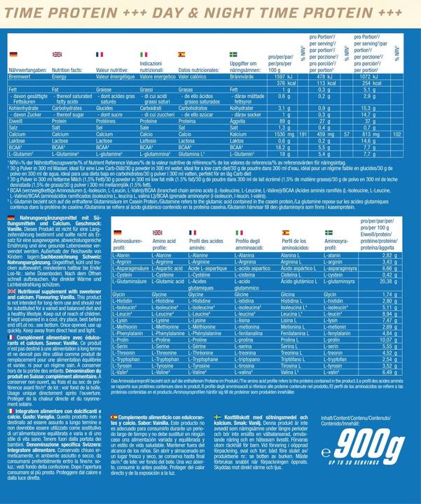 Nährwerte und Zutaten Body Attack 100 % Casein Protein (900g Dose) (Vanille, 1 Stk., 900 g)
