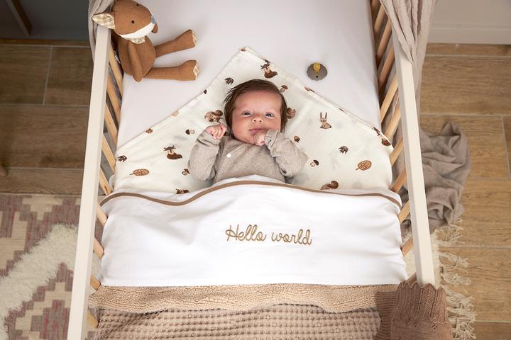 Actual product image Meyco Baby Hello World Bed Sheet Large - taupe (100 x 150 cm)