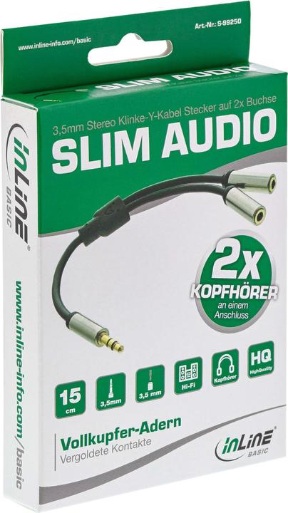 Image du produit InLine 3.5mm jack - 2x 3.5mm femelle (0.15 m, Jack 3,5 mm (AUX))