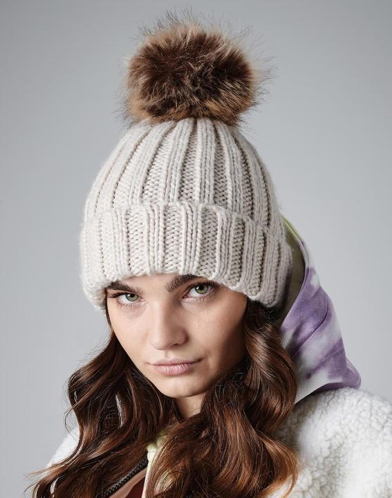 Actual product image Beechfield Chunky beanie hat with faux fur bobble (One size)