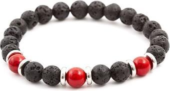 Actual product image Beneto Beaded bracelet made of lava stone and howlite MINK55 - Length: 19 cm (L) (19 cm, Lava stone, Howlite)