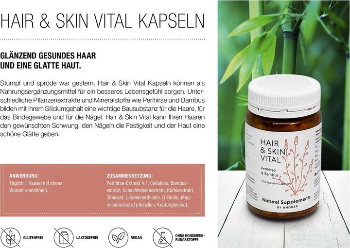 Immagine prodotto Natural Supplements by Andrea Hair & Skin Vital (100 Pezzo/i, Pillole, 154 g)