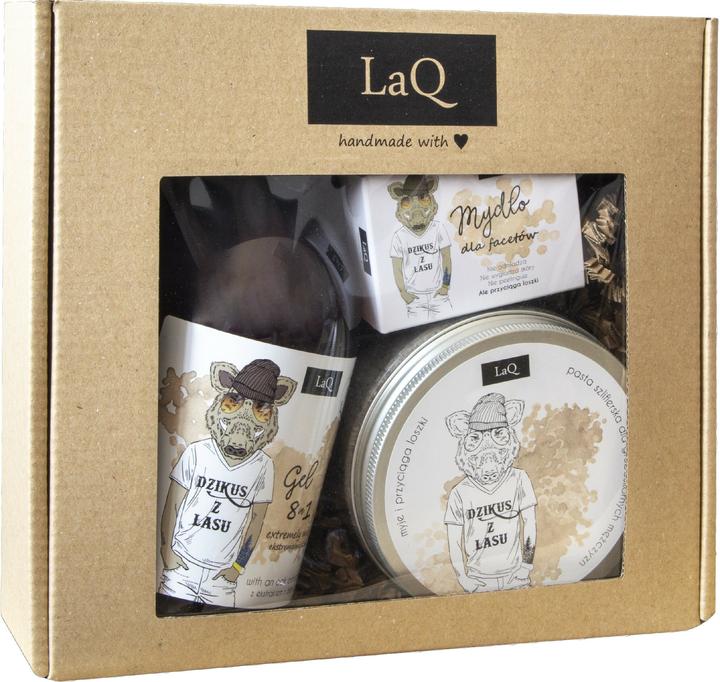 LaQ Zestaw prezentowy dla mężczyzn Dzikus z Lasu (pasta 200ml+żel pod prysznic 8w1 300ml+mydło 85ml) (Rasierset)