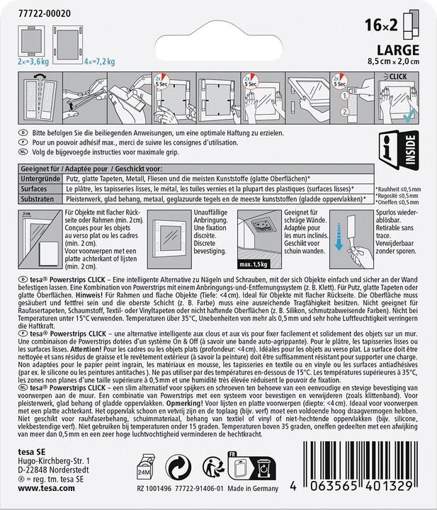Nährwerte und Zutaten tesa Powerstrips Klett-Klebepads