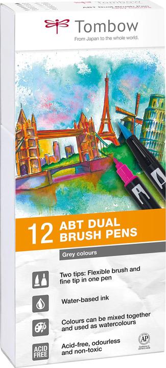 Image du produit Tombow Stylo à double pinceau ABT, nuances de gris (Noir gris, 12 x)