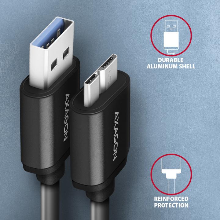 Actual product image Axagon BUMM3-AM10AB Cable Micro-B USB to USB-A 3.2 Gen 1 (1 m, USB 3.2 Gen 1)