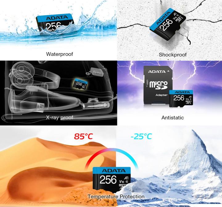 Actual product image Adata Premier Flash memory card (microSDXC to SD adapter included) (256 GB, microSDXC, U1, UHS-I)
