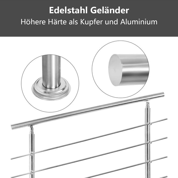 Produktbild Jiubiaz Edelstahl-Treppengeländer mit Querstreben (100 cm) (Edelstahl)