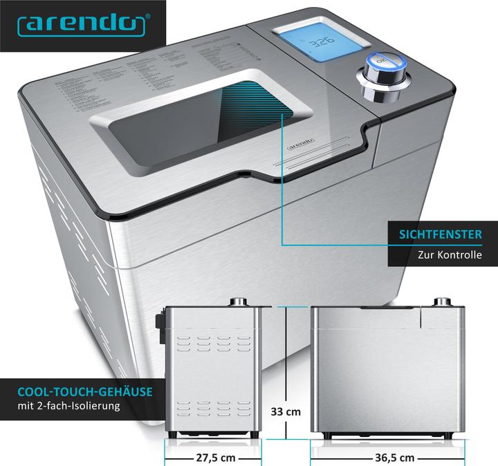 Productafbeelding Arendo Broodbakmachine, 25 programma's, 550 W, broodbakmachine, automatisch ingrediëntencompartiment