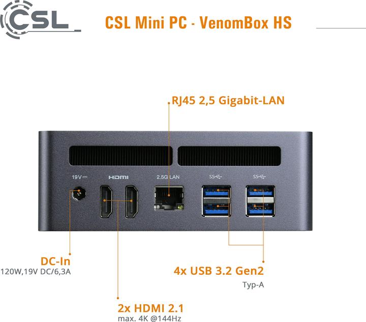 Produktbild CSL Mini-PC VenomBox HS (AMD Ryzen 7 7840HS, 8 GB, 1000 GB, Radeon 780M)