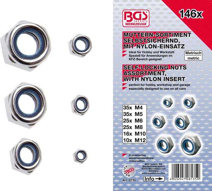 Produktbild BGS Sechskant-Muttern-Sortiment selbstsichernd 146-tlg.