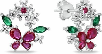 Brilio Silver - Cute Silver Earrings Kitten with Zircons EA1062W