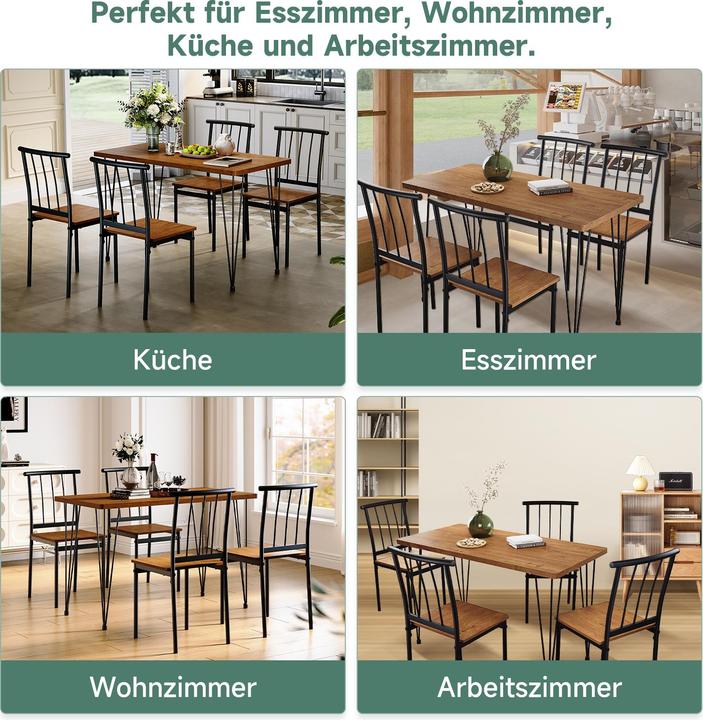 Actual product image SONNI Esstisch und Stühle, der Tisch besteht aus massiven Stahlbeinen + Schwarzpulverspritzverfahren