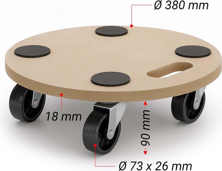 Actual product image Wiltec Platform Dolly Transport Roller Furniture Mover with Swivel Castors MDF 380mm up to 250kg (250 kg)