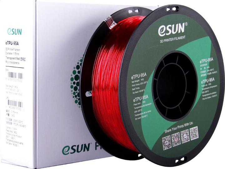Actual product image eSUN eTPU-95A 1.75mm Tr. Red 1kg 3D Filament (TPU, 1.75 mm, 1000 g, Red)