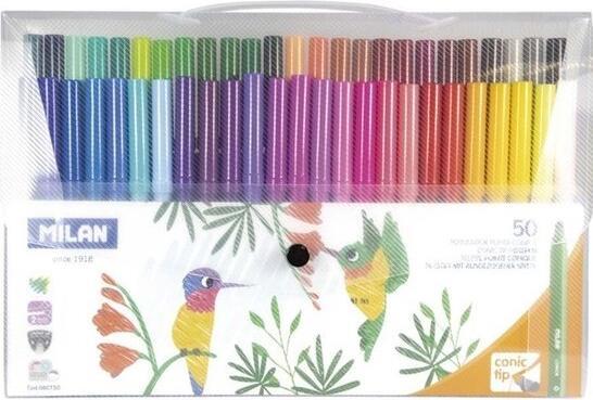 Set of 50 tapered felt-tip pens in a transparent folder - WIKR-931277 (Multicoloured, 50 x)