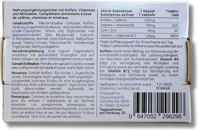 Nutritional values and ingredients B-Sync On ON FORTE Wake-up Capsules Capsules (20 Piece, Capsules, 21 g)