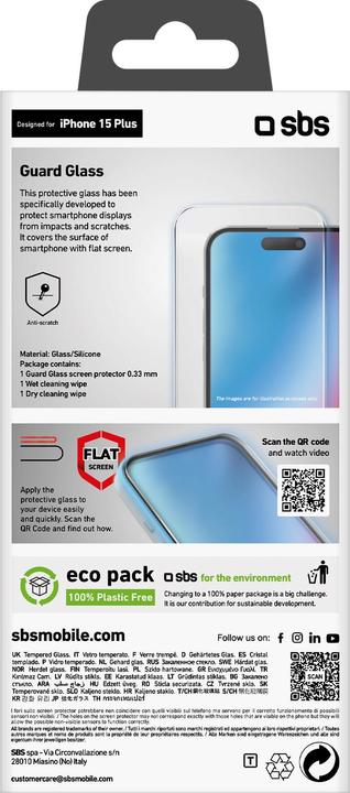 Actual product image SBS Guard Glass screen protector for iPhone 15 Plus (1 Piece, Apple iPhone 15 Plus)