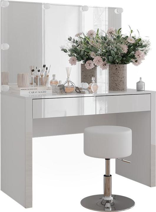 Produktbild Vichy Schminktisch Annabelle, Weiss Hochglanz/Weiss, 110 cm mit LED-Beleuchtung und Hocker (110 x 50 x 75.5 cm)