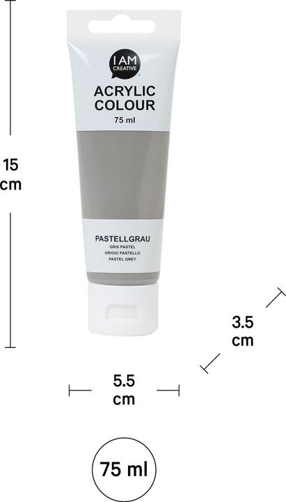 Produktbild I Am Creative Basic Acryl, Acrylfarbe auf Wasserbasis, 75 ml (Pastellgrau, 75 ml)