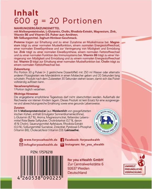 Immagine prodotto For You proteine isolate del siero del latte - yogurt al lampone (Yogurt al lampone, 1 pz., 600 g)