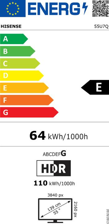 Energy Label Hisense TV 55U7Q (55", U7QF, LED, LCD, 4K, 2025)