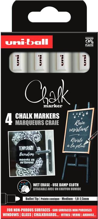 Produktbild Uni-ball Kreidemarker Chalk marker PWE5M/4 PF, 4er Etui (Weiss, 2 mm, 4 x)