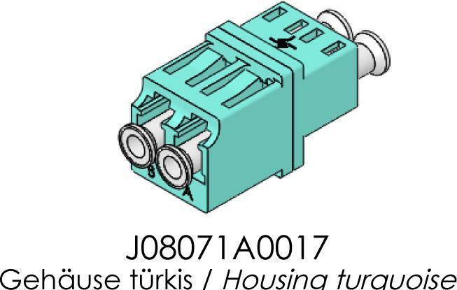 Produktbild Telegärtner LWL Kupplung 2xLC-Duplex, Multimode OM3, türkis zum Einbau in unbestückte LWL Patch Panel. Wandverte