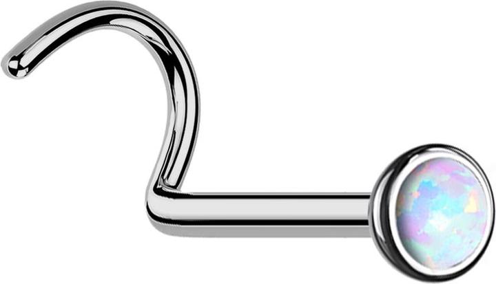 Star Piercing Nasenstecker gebogen silber Halbkugel mit Opal weiss (ohne Messing, Titan G23)