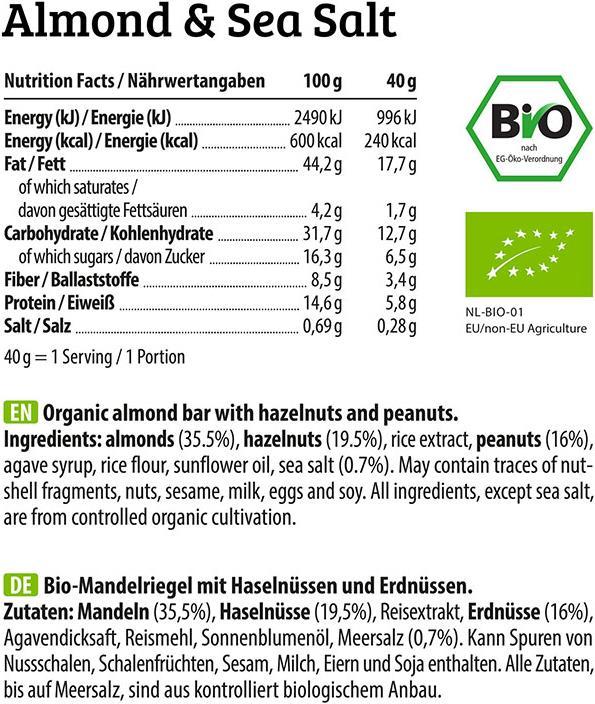 Nutritional values and ingredients HEJ Nutrition Natural Bite (12 x 40g) (Vanilla, 1 pcs., 480 g)