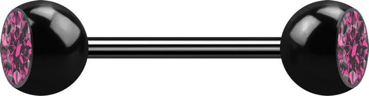 Star Piercing Micro Barbell schwarz mit zwei Kugeln Kristall pink (Chirurgenstahl 316L, ohne Messing)