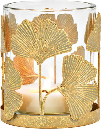 Image du produit G. Wurm Lanterne Ginkgo en métal/verre doré (L/H/P) 8x9x