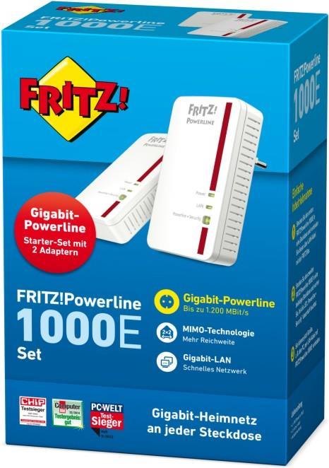 Actual product image AVM FRITZ!Powerline 1000E Set - contains 2x FRITZ!Powerline 1000E Adapter (1200 Mbit/s)