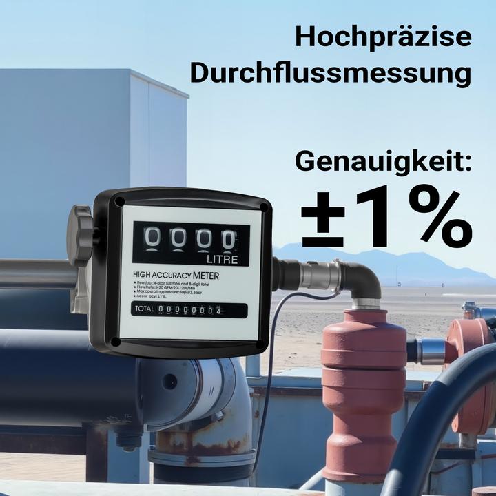 Produktbild Wiltec Diesel Heizöl Zähler Doppelzahlwerk 3bar 25,4mm 19-120l/min Heizölpumpe